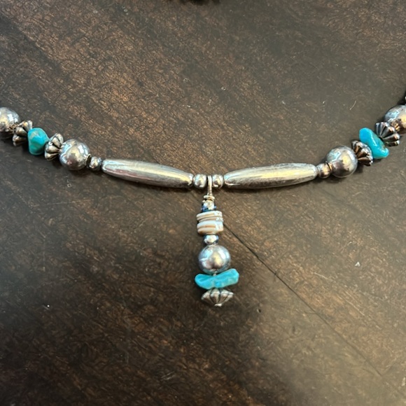 Silver turquoise and beaded necklace and bracelet set! - Picture 2 of 8